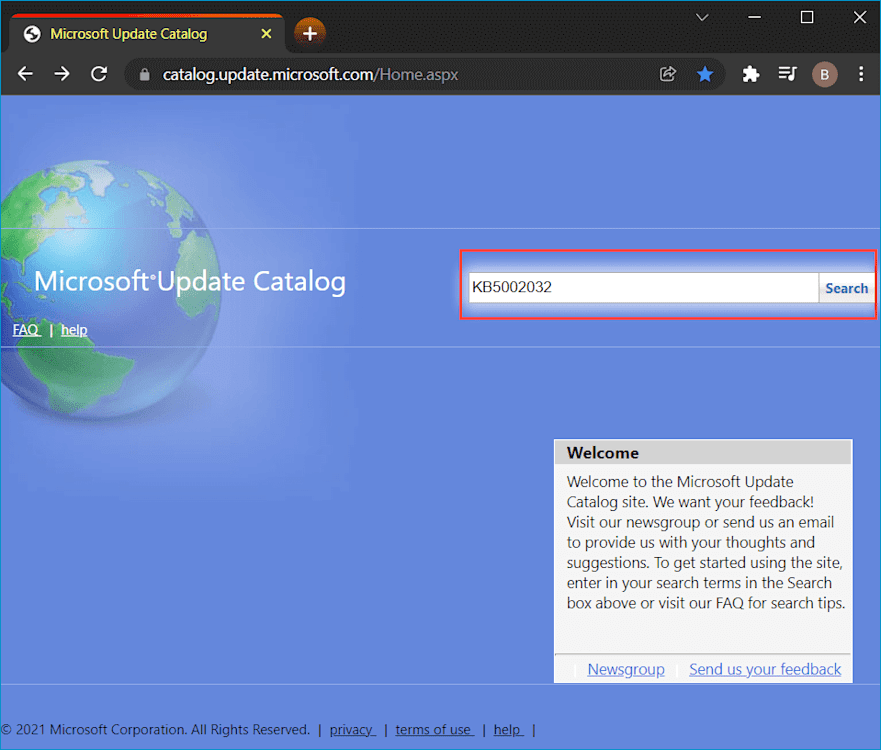 Search results for KB5002032 in Microsoft Update Catalog