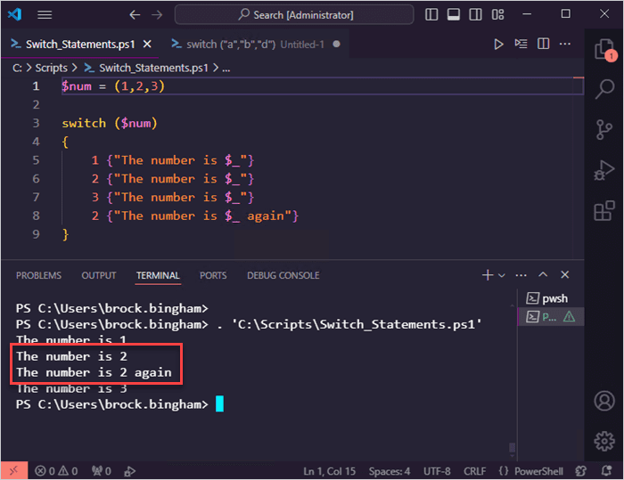 PowerShell switch statement example number four.