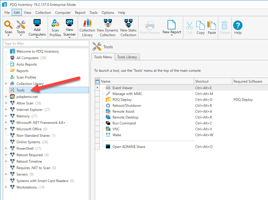 Tools option in the menu tree on the left