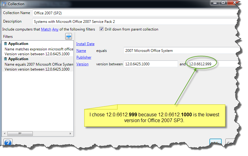 Show only Systems with Office 2007 SP2