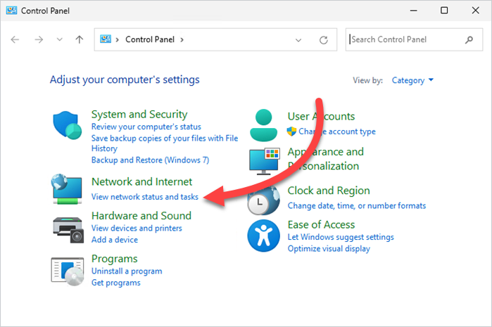 Open View network status and tasks page in Control Panel.