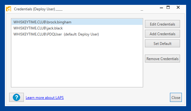 PDQ Deploy Credentials window