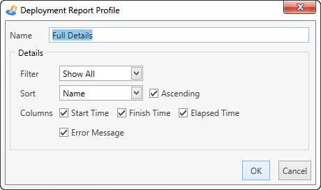 deployment report profile details filter
