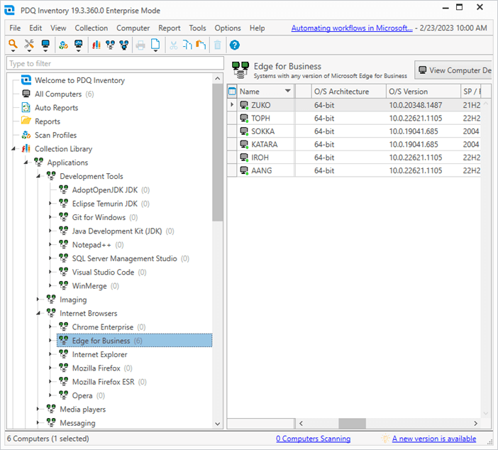 Application collections in the Collection Library in PDQ Inventory.