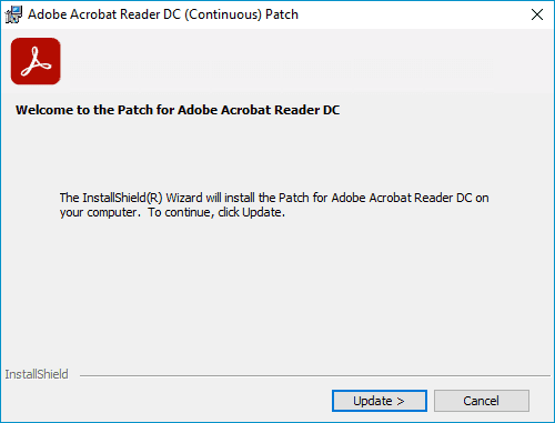 Initial installation screen after launching .msp file