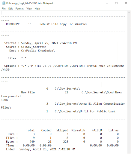 Screenshot showing a log without a verbose switch.