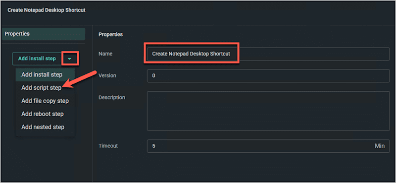 A screenshot showing the add script step in PDQ Connect