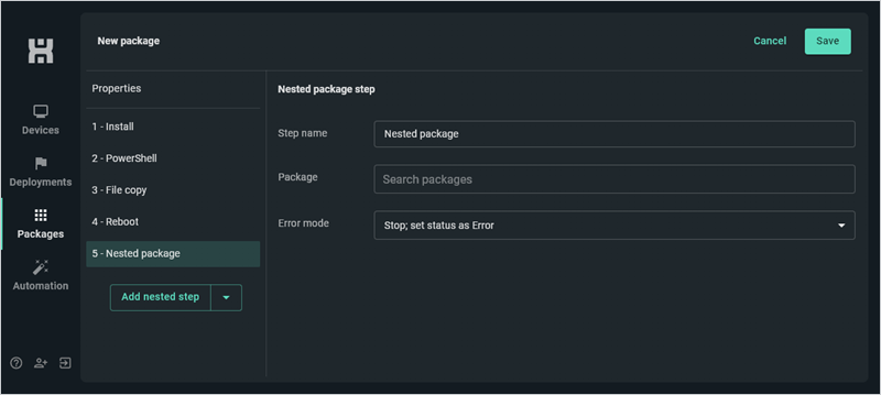 Nested package properties in PDQ Connect.