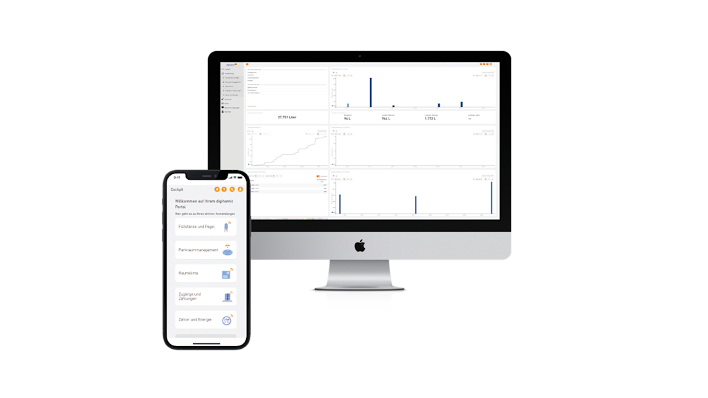 Desktop und Smartphone zeigen verschiedene Diagramme.