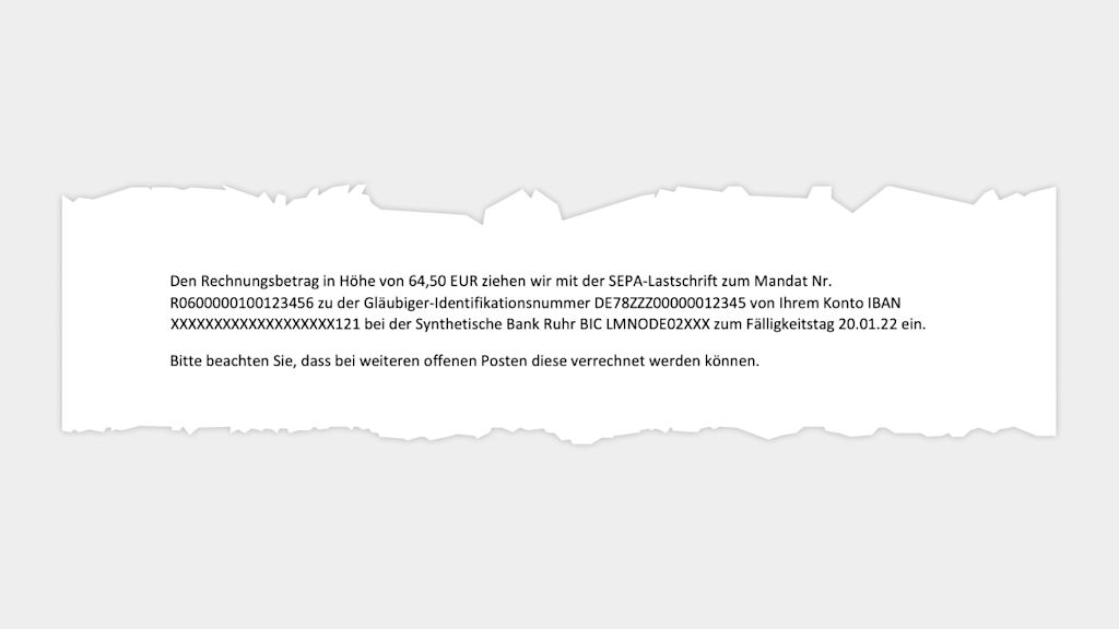 Rechnung, 64,50 EUR, SEPA-Lastschrift, 20.01.22