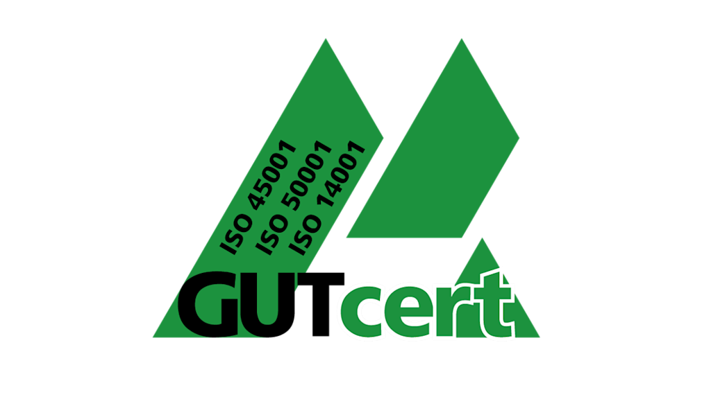 GUTcert Zertifikat: ISO 45001, 50001, 14001.
