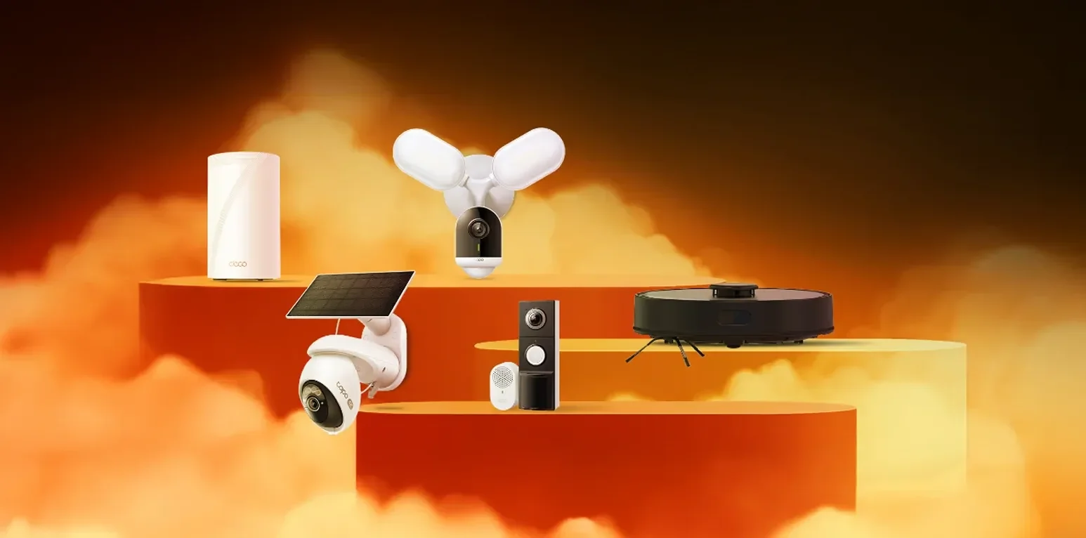 Een selectie van TP-Link smart home producten, waaronder beveiligingscamera’s, verlichting en slimme robotstofzuigers. Ontdek geavanceerde technologie voor een veiliger en slimmer huis.