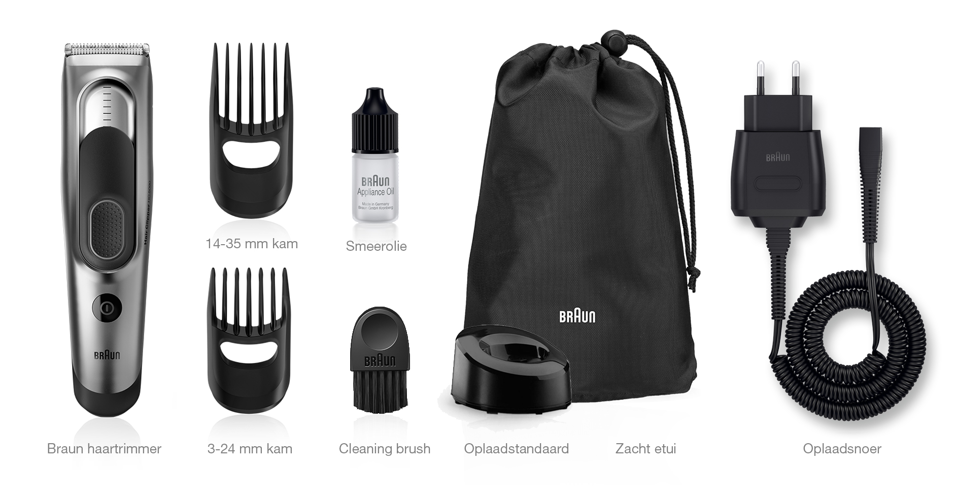 Braun haartrimmers met verschillende opzetstukken