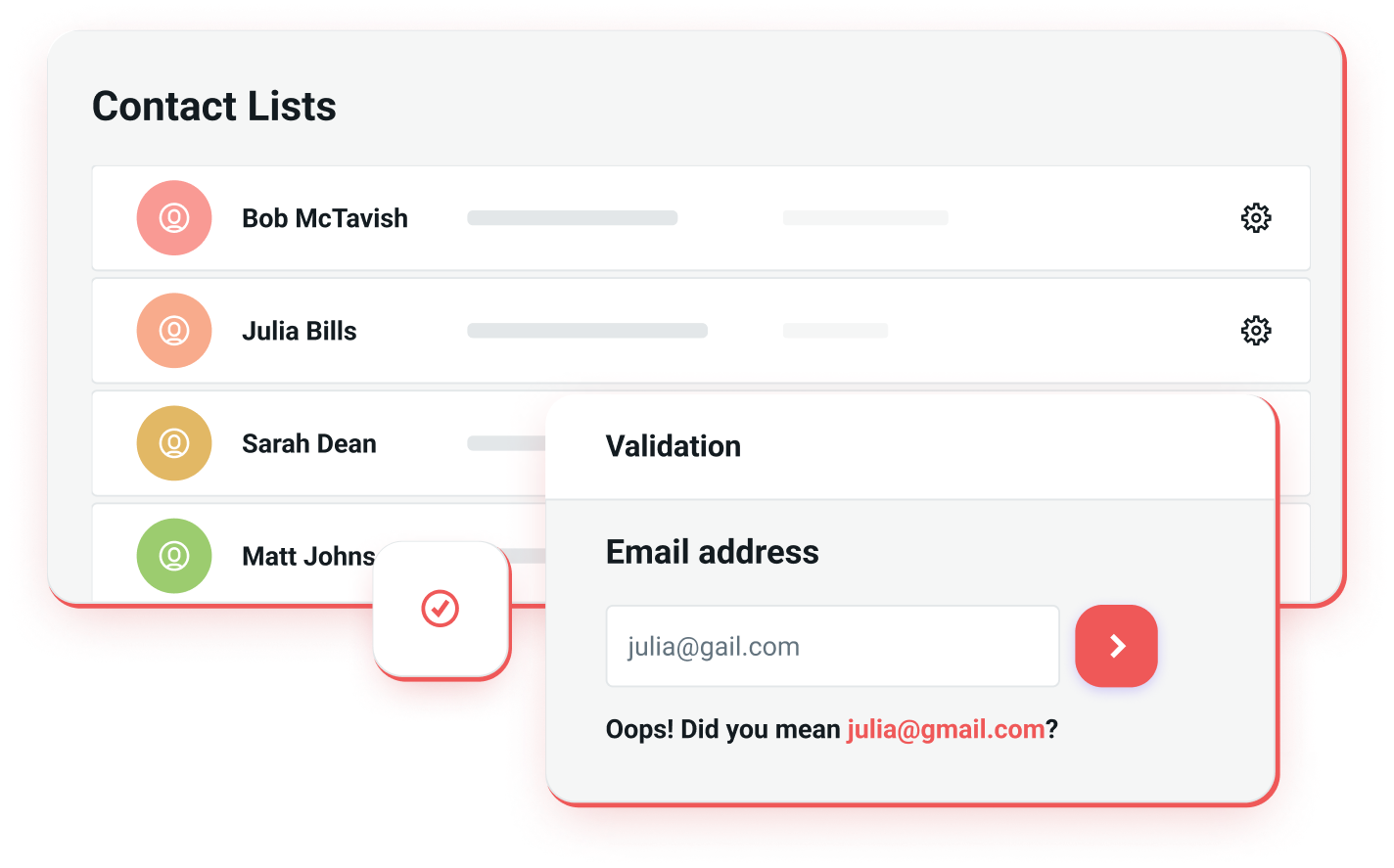 A line art graphic illustration showing email verification.