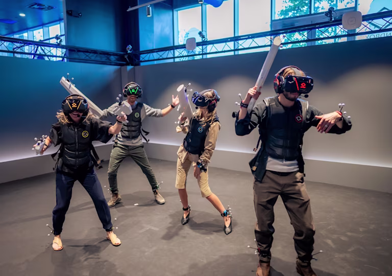 Group celebrating in a holodeck