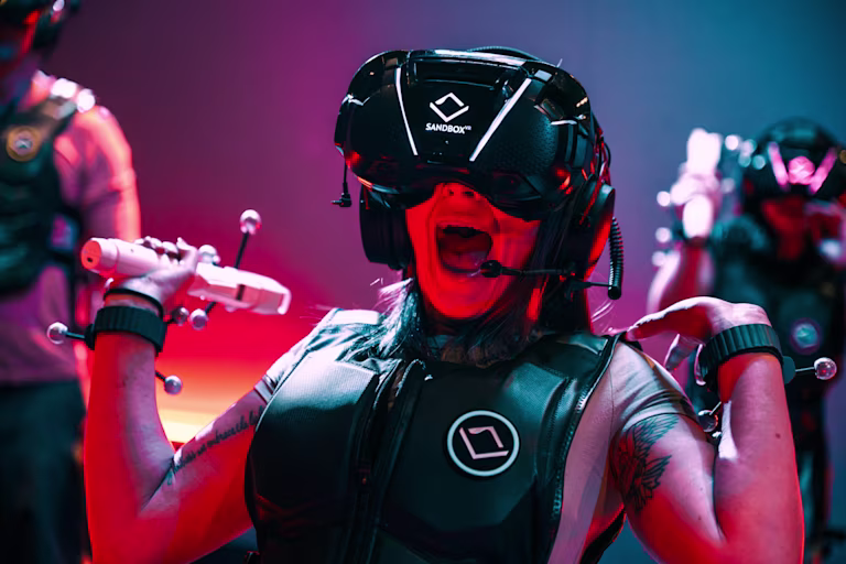 Woman reacting in VR headset