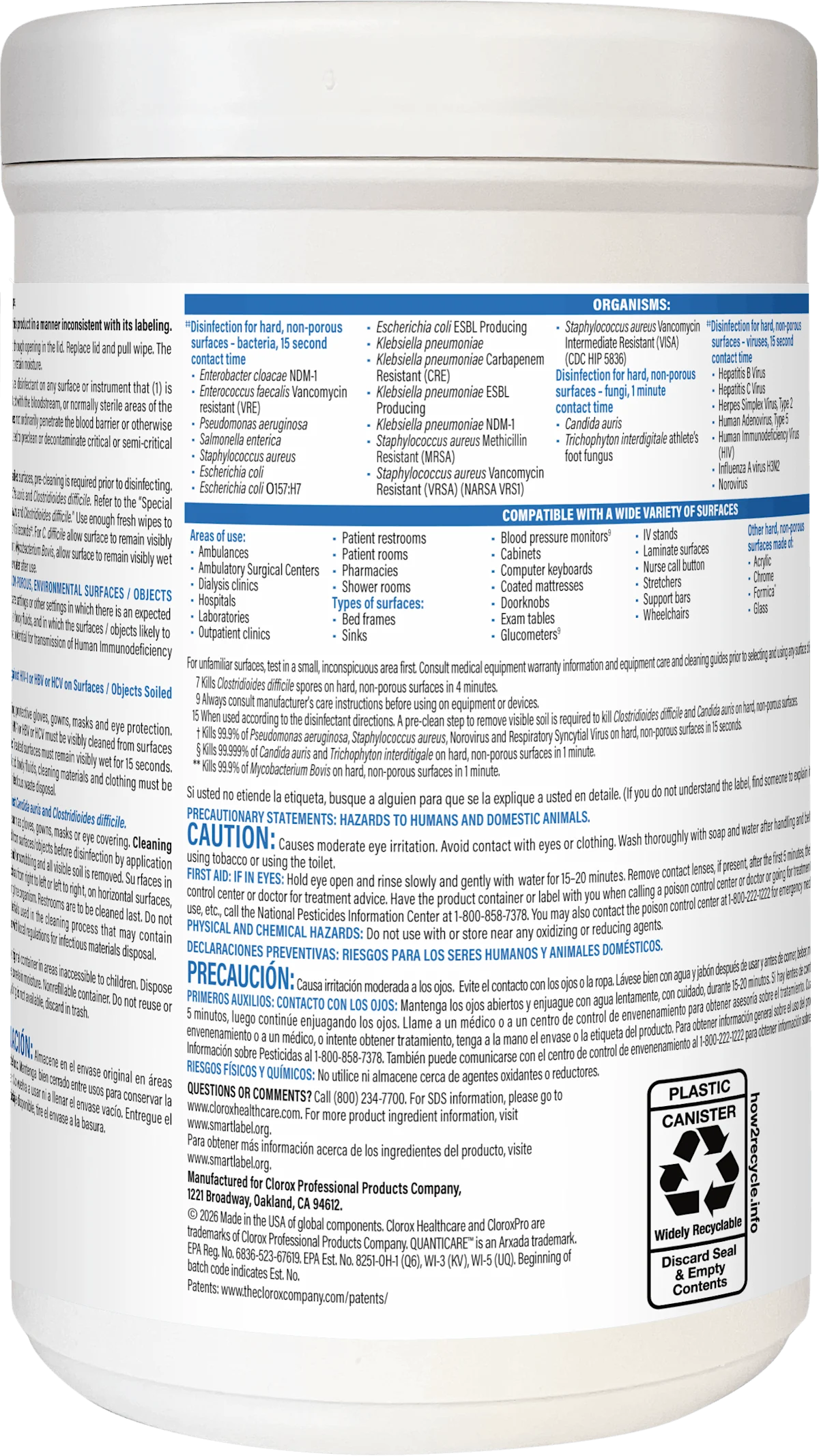 The back label of a canister of HyperOxi Wipes