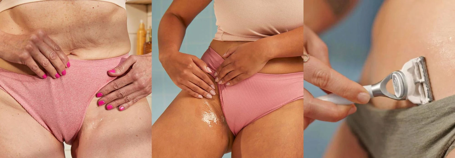 Collage d'une femme mettant du gel de rasage sur sa jambe et d'une femme se rasant