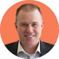 A headshot image of a man in an aminated background of a circle