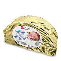 Une emballage de Jambon désossé tranché en spirale fumé à l’hickory avec sachet de glaçage à la cassonade PC