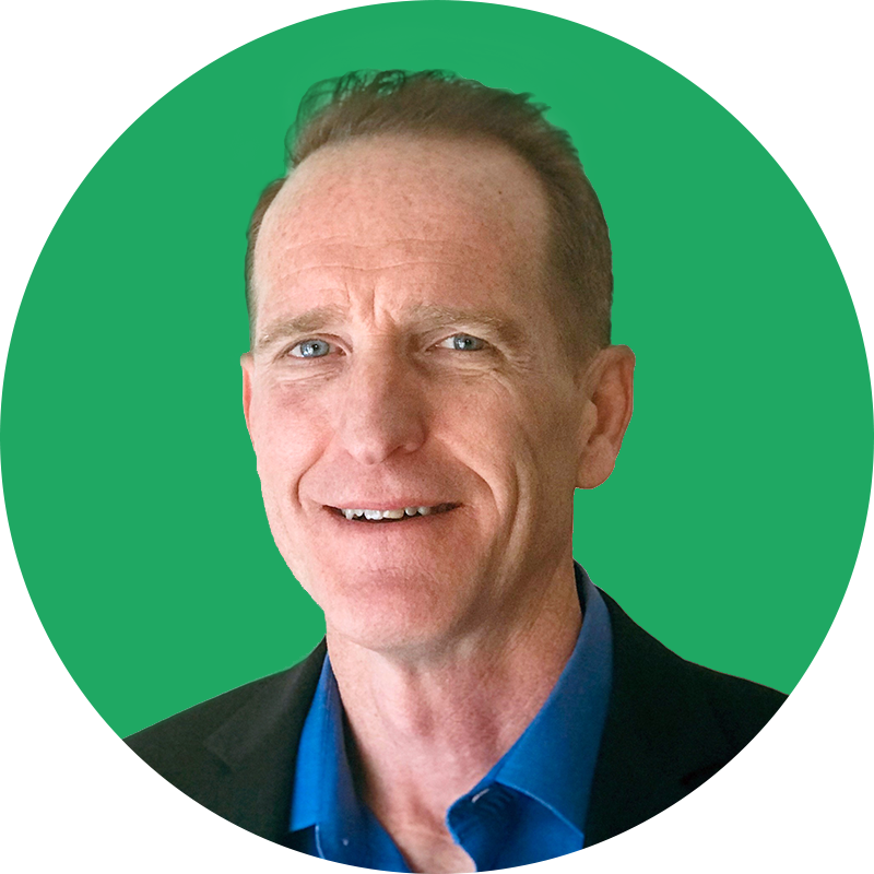 A headshot image of a man in an aminated background of a circle