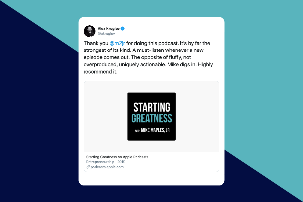 Mockup of a tweet on a blue background