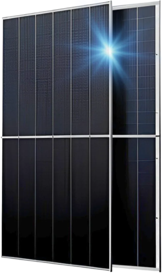 Vista de costado de un panel solar en posición vertical.