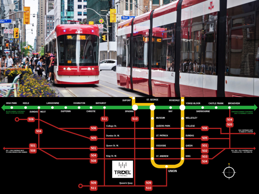 An Image showing the location of The Well on a TTC street car routes map
