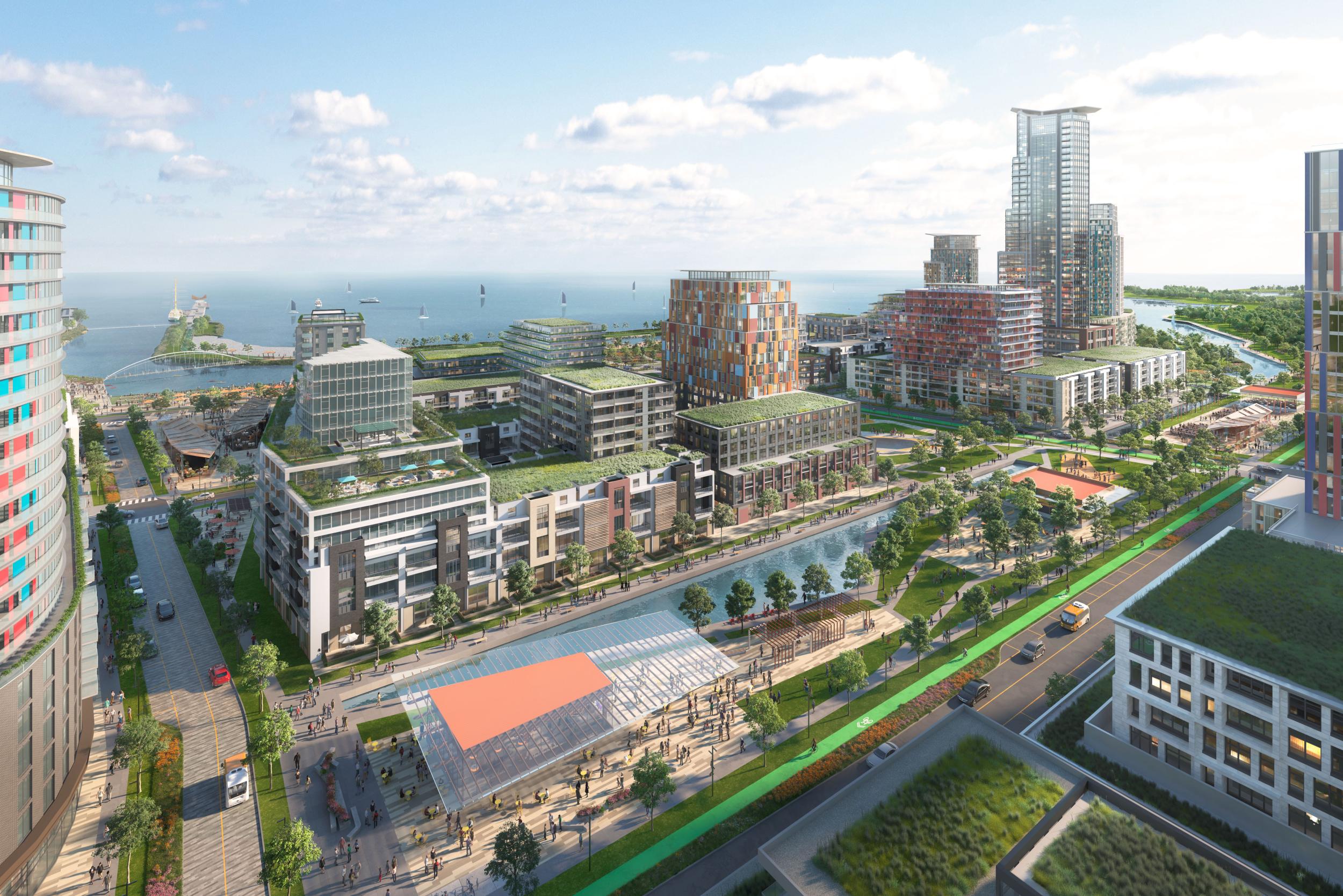 South West View of Waterway Common at Lakeview Village