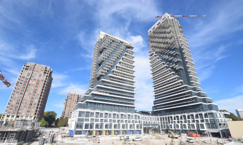 Auberge -the first tower in the community to launch- reaching its full height of 45 storeys.  