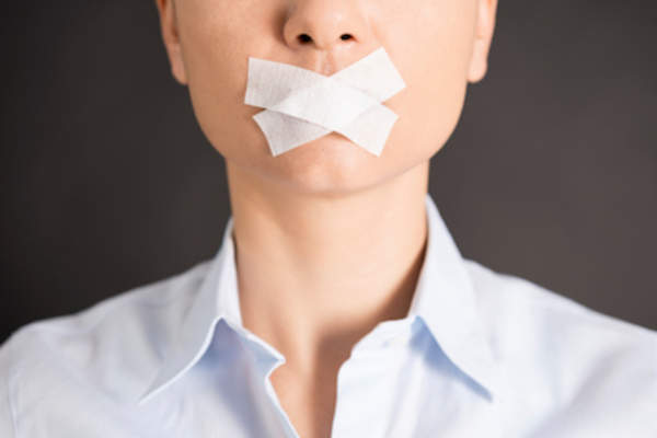 Can't speak concept, tape over mouth.