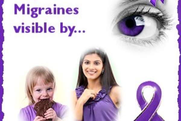 Wearing purple for migraine awareness.