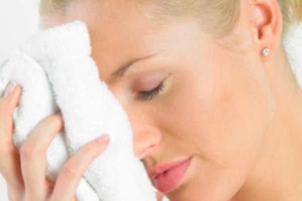 Woman drying face