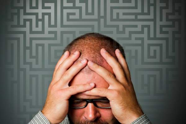 Man having trouble thinking.
