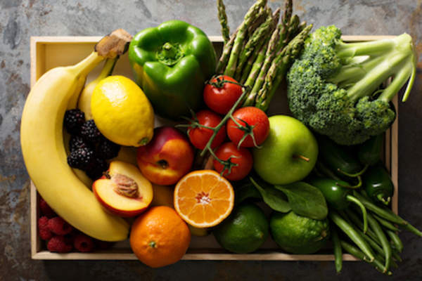 Box of fresh fruits and vegetables