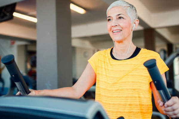 Woman in groove enjoying work out.