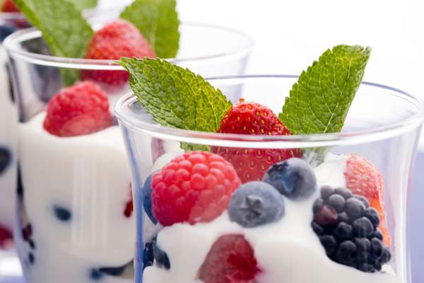 Yogurt and fruit.