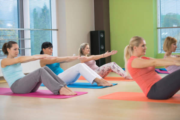 Women in pilates class.