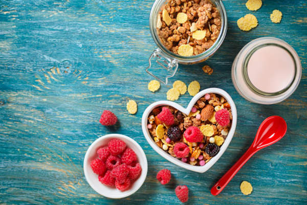 Granola with berries for breakfast.