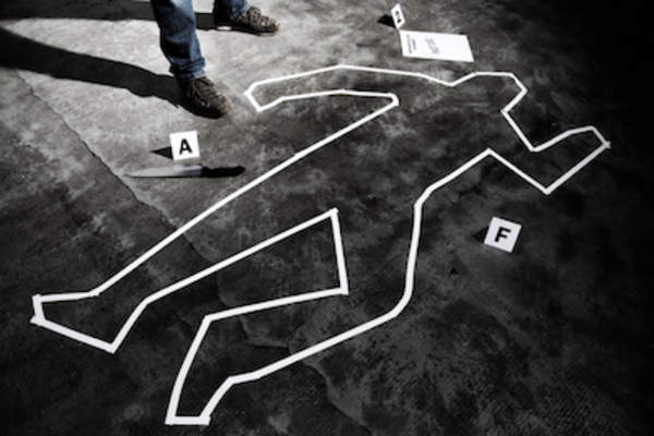 Chalk outline at crime scene