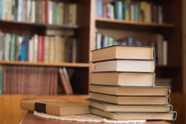 Books on table in library
