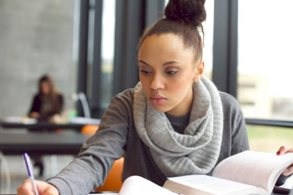 College woman studying