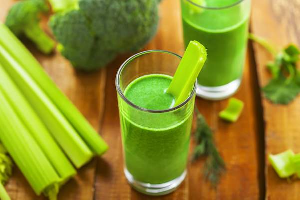 Celery in green juice drink.
