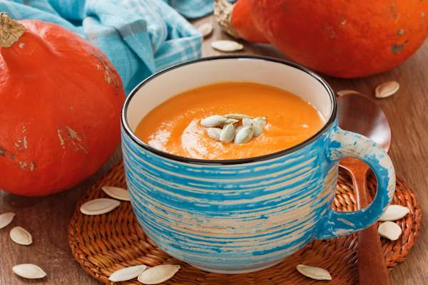 Bowl of butternut squash soup.