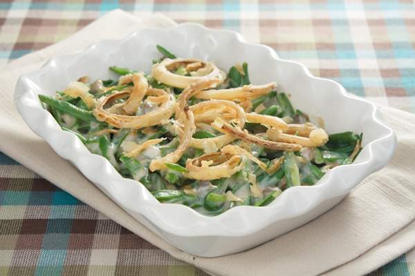 Tray of green bean casserole.