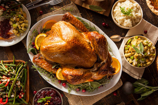Turkey on fancy serving plate.