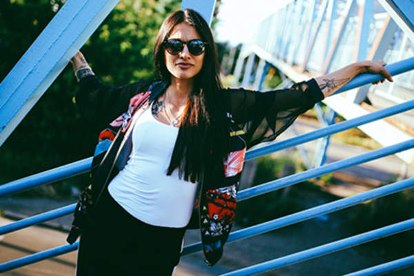 Woman wearing athleisure clothing.