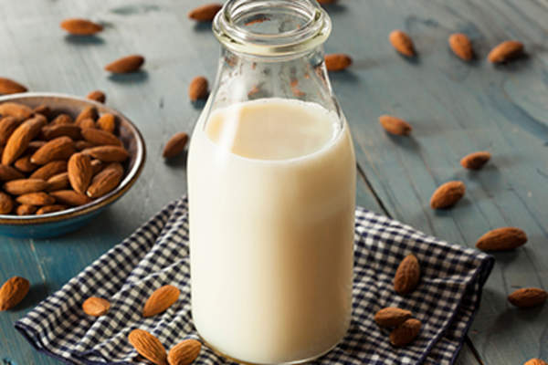 Almond milk and almonds.