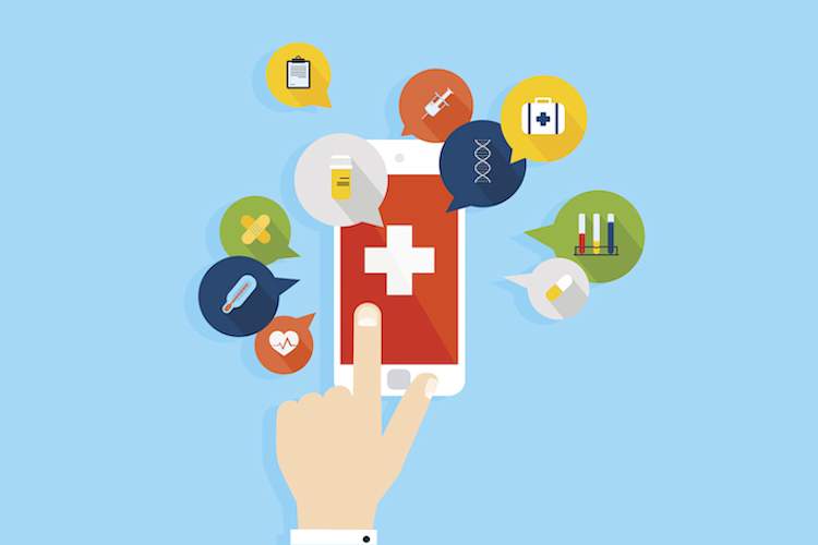 Using smartphone to track health; illustration.