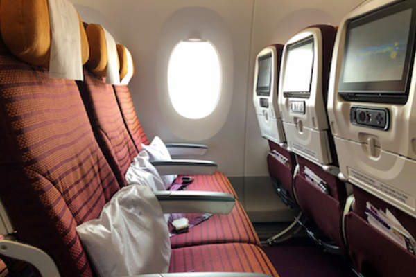 Row of airline seats.